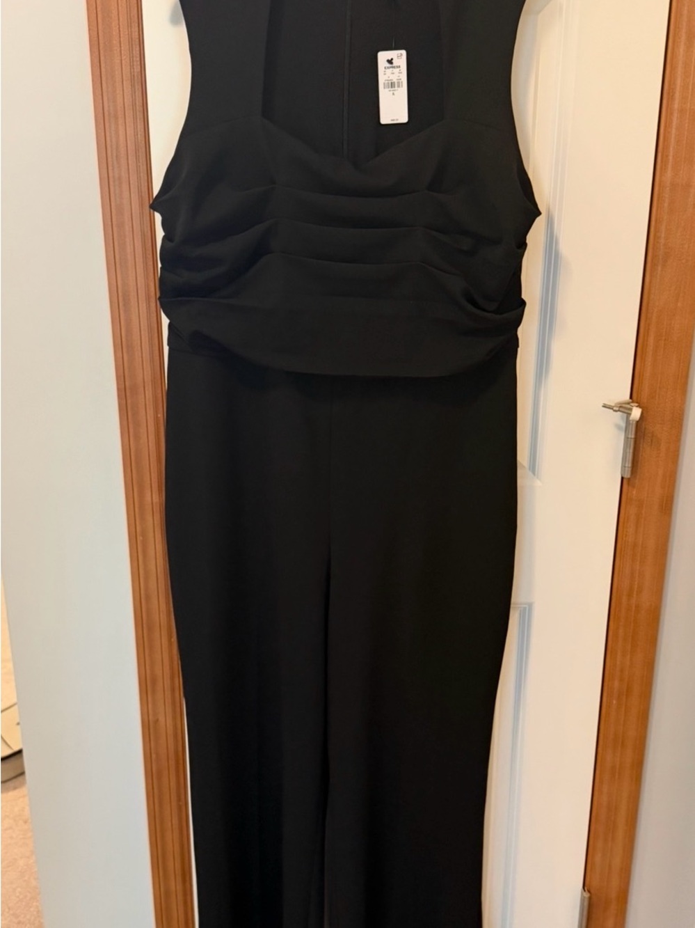 Express Black Sleeveless Wide-Leg Jumpsuit with Ruched Bodice NWT Size XL